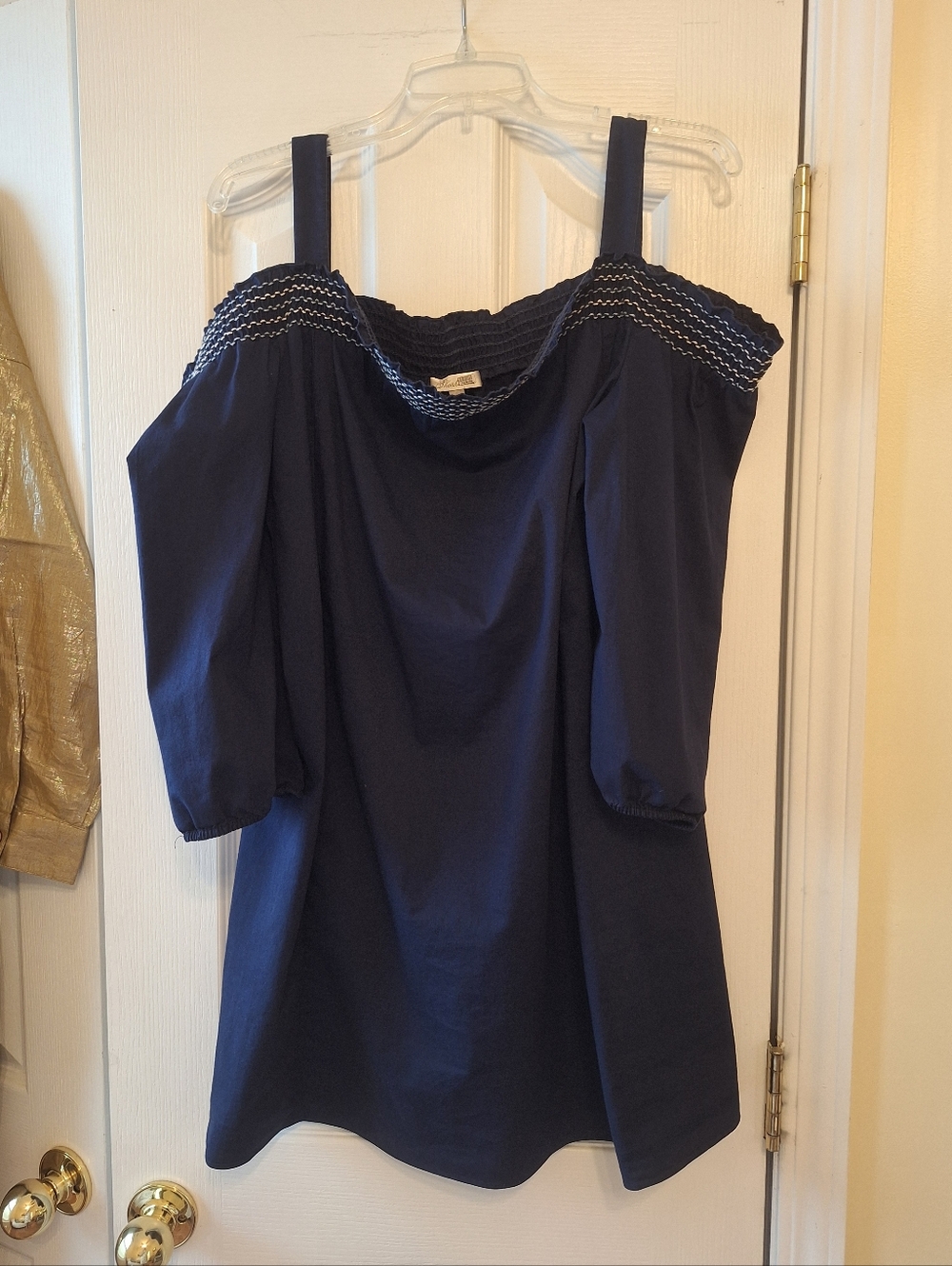 Shoshanna Women’s Navy Off-Shoulder Top with Smocked Trim